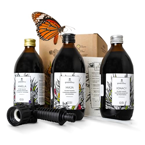 Greenthey Kit de Abono Líquido con Pulverizador - 3 x 500 ml | Para Verduras y Frutas | Abono para Césped | Flores - Orgánico | Rico en Nutrientes