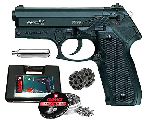 Tiendas LGP - Gamo, Pistola perdigón Gamo PT-80. Calibre 4,5 mm. 3,5 Julios + Maletín de Transporte + 250 balines + 2 Cargadores + Bombona CO2 | Ya disponible en tu tienda friki favorita! En mundofriki.es!