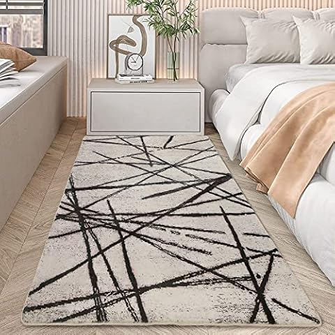 Area Rugs Soft Modern Rug Carpet Geometric Stripe Rug Non Slip Cashmere Rug for Bedroom Living Room Floor Mat (2.6 'x 3.9', Beige) Cover