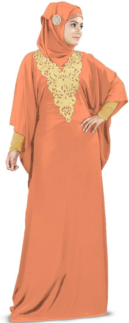 MyBatua Free Size Womens Kaftan Gold Embroidered Fancy Abaya Evening Gown Muslim Maxi Dress KF-003