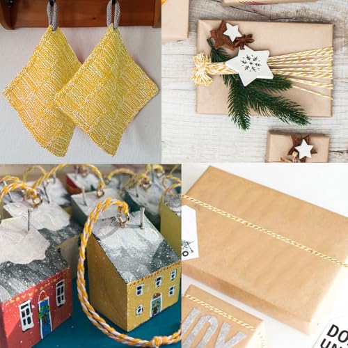 Image of jijAcraft Yellow and White Twine String, 328 Feet Christmas Bakers Cotton String, 2MM Heavy Duty Packing Twine for DIY Crafts, Christmas Decoration, Gift Wrapping, Craft Wrapping (Pack of 2)