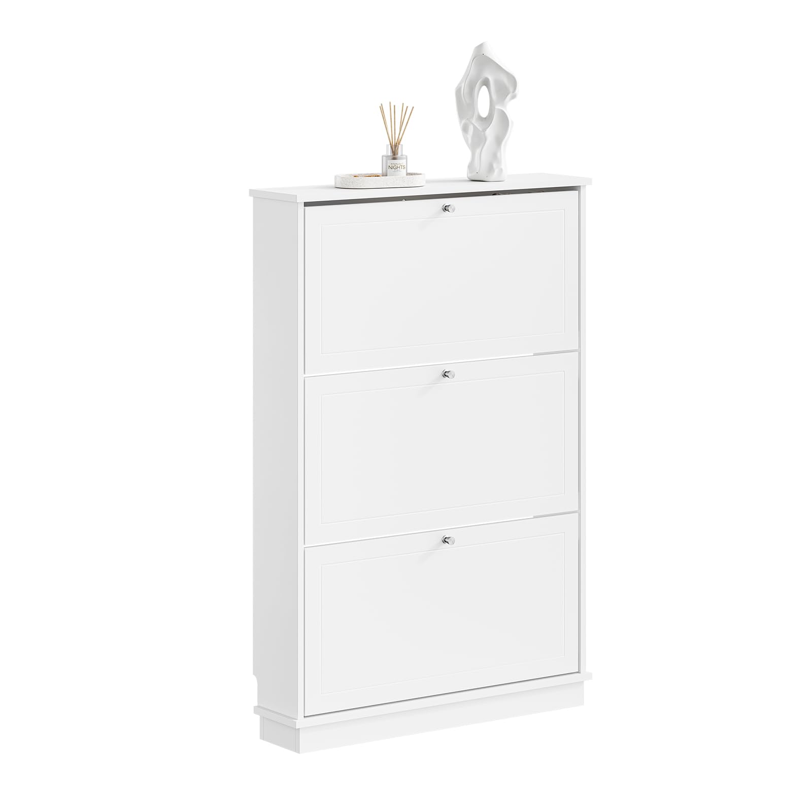 SoBuy Schuhschrank Schmal - Extrem Schmal 18Cm, Passt Große Schuhe Bis EU 47, Schmaler Schuhschrank für Eingänge, Flure, kleine Wohnungen, Platzsparend - 76x18x113Cm - FSR215-W