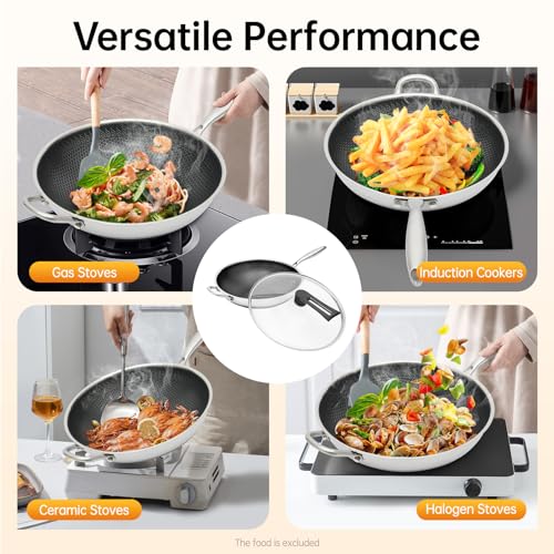 Wok acero inoxidable 13.4 pulgadas con tapa y orificio de vapor miniatura 3