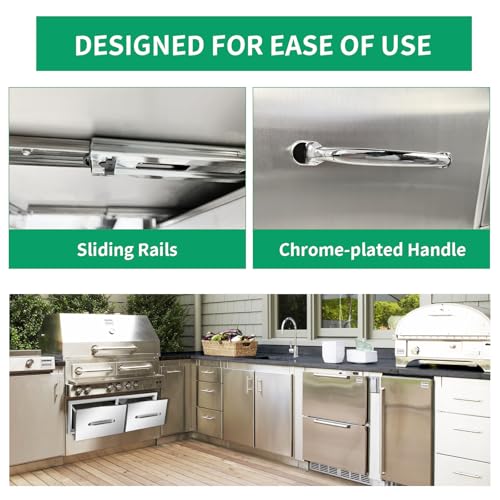 Image of Outdoor Kitchen Drawers 30 inch W x 10 inch H x 20 inch D Stainless Steel Single Drawers with Ergonomic Handle for BBQ Island, Patio Grill Station & Outdoor Kitchen Cabinets