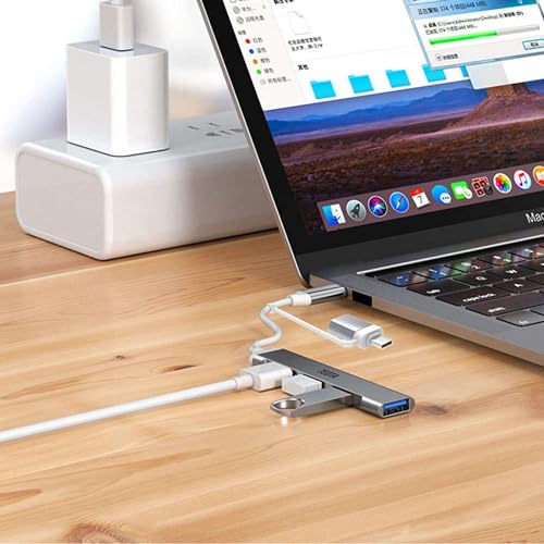 Image of 4 in 1 Type A to C Portable USB Hub 3.0 Docking Station for Laptop, Mac & PC, Easy Travel 4 Port USB Hub Splitter with 5 Gbps Data Transfer USB Port (Space Grey)