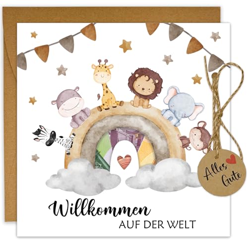 JOYEASE Karte Geburt Baby Geldgeschenk mit Umschlag, Glückwunschkarte Geburt Babygeschenke, Geschenke zur Geburt Jungen Mädchen