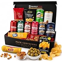 FAMILYCOM Cesta Cervezas Mahou. Cesta con frutos secos y snacks.