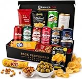 FAMILYCOM Cesta Cervezas Mahou. Cesta con frutos secos y snacks. Surtido de Cervezas Mahou 5 Estrellas para regalar. Regalo original para Él, Ella, Día del Padre, cumpleaños, San Valentín