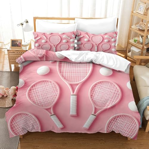 Housse de couette entretien facile enfant lit simple motif tennis rose 3D
