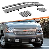 Chrome Grill fits 2007 08 09 10 11 12 13 2014 Chevy Tahoe Suburban Avalanche Polished Aluminium Front Billet Grille Insert Combo Upper+Lower 4pcs (Chrome Al)