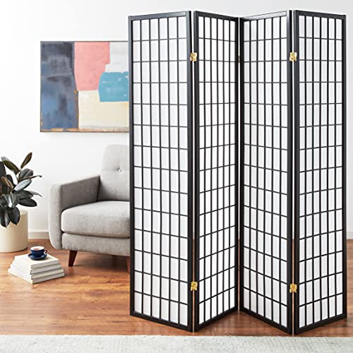 ORE International 4-Panel Shoji Screen Room Divider, Black - Thumbnail 5