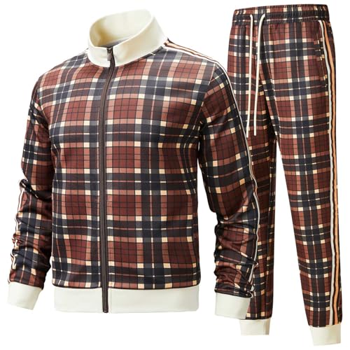 W JIANWANG Plaid Track Suits for Men Set Jogging Tracksuit Mens Sweatsuits Sport Jogger Sweat Suits Sports Clothes Outfits