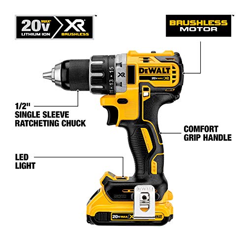 DEWALT 20V MAX Cordless Drill/Driver Kit, Brushless, 1/2-Inc