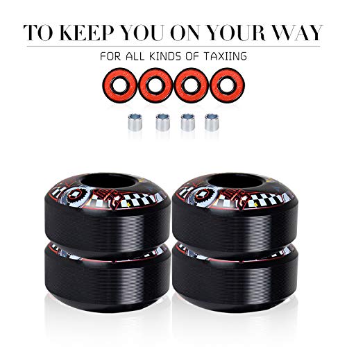 LOSENKA 52mm Skateboard Wheels Black Wheels -51D with Bearings - Thumbnail 7