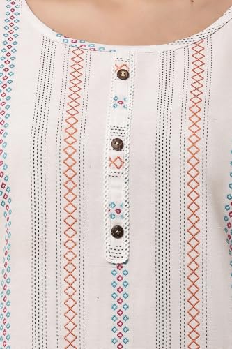 Image of Women Cotton Blend Kurti Pant Set for Women Ethnic Printed Straight Kurta with Pants Co Ord Set Casual Office Wear Traditional Kurta Set Blue 3 /4 Sleeve Round Neck