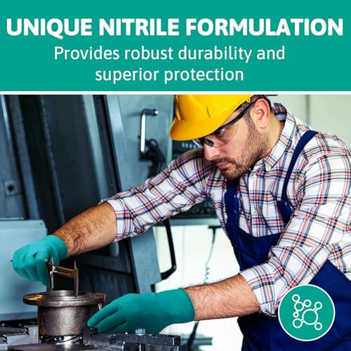 Foto von Ansell TouchNTuff 92-600,Nitril- Einmalhandschuhe, Einweghandschuhe für Lebensmittel, Chemikalienschutzhandschuhe mit hohem Schutz, Latexfreie Handschuhe, Grüne Nitrilhandschuhe, 100 Stück, Gr. L