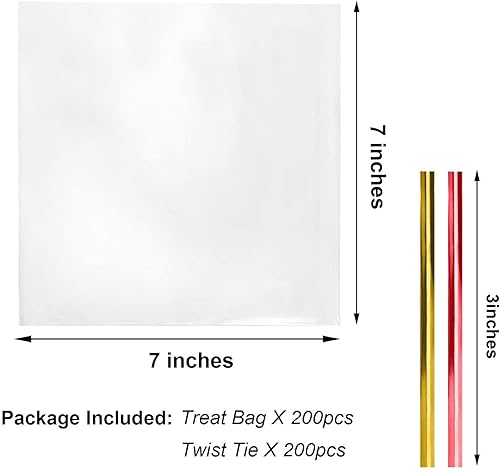Miniatura 2 de Morepack Bolsas de celofán para golosinas, 200 bolsas de regalo transparentes con lazos giratorios, bolsas de recuerdo de fiesta (7 x 7 pulgadas)
