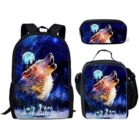 Coloranimal Universe Space Cool Wolf Printed 3 Piece Sets School Bagpack Cover