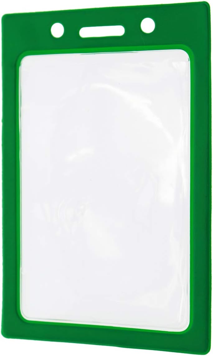 Bulk 100 Pack - Vertical Color-Frame Badge Holder - Clear Vinyl Window Protector with Color Border for Single Credit Card Size Key Cards and Badges by Specialist ID (Green)
