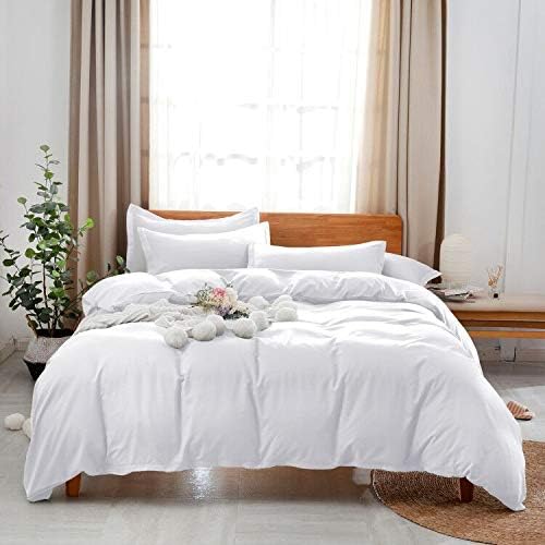 White Duvet Covers Full/Queen Size 3 Pieces Solid Color White Bedding Set Queen with Zipper&Corner Ties(No Comforter)