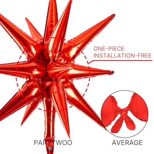 Image of PartyWoo Red Star Balloons 110pcs Different Sizes 18 12 10 5 Inch Pack 22 Inch Red Spike Star Explosion Foil Mylar Balloon Arch Kit for Birthday Engagement Wedding Party Decorations Red-Y57
