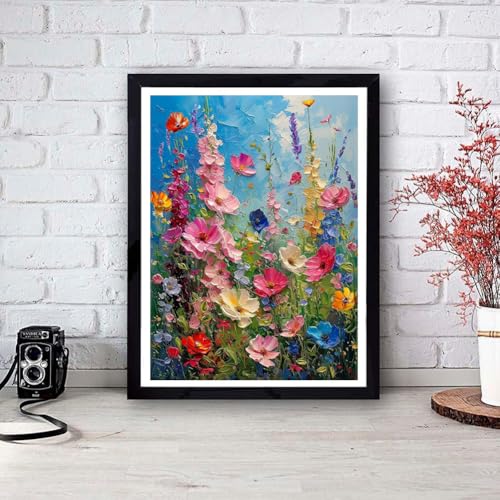 Image of Wildflower Stamped Cross Stitch Kits for Adults - Flower Embroidery Kits for Beginners Adults,11 CT Patterns Dimensions Counted Cross Stitch Kits for Adults Arts Craft 12x16 inch