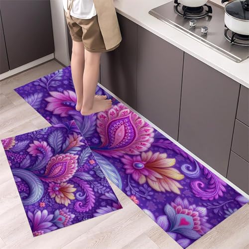 Tapis de cuisine lavables antidérapants confortables violet - 2