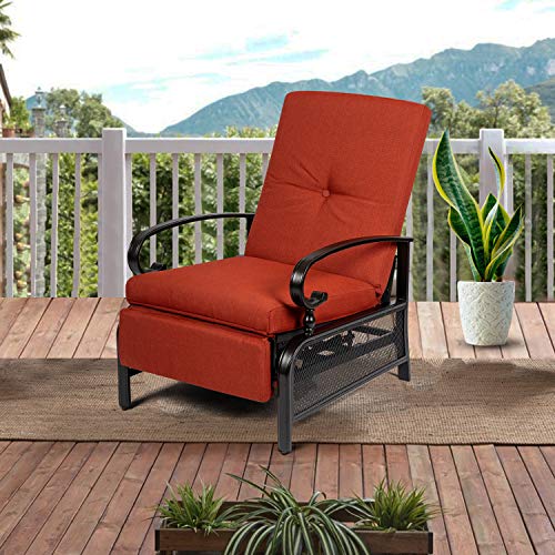 Crownland Outdoor Furniture Automatic Adjustable Patio Recliner Chair With Metal Frame And Water Resistant Cushion For Sunbathing (Red) #TOP6