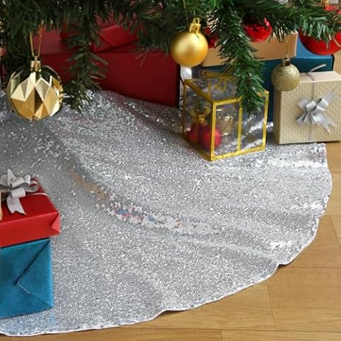 SoarDream 24-Inch Silver Sequin Tree Skirt Cover
