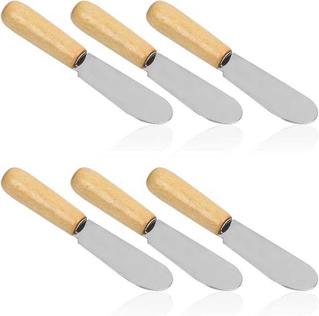 Wood Handle Butter Spreader, 4 Inch, SourceTon Cream Cheese Condiment Spreader, Set of 6