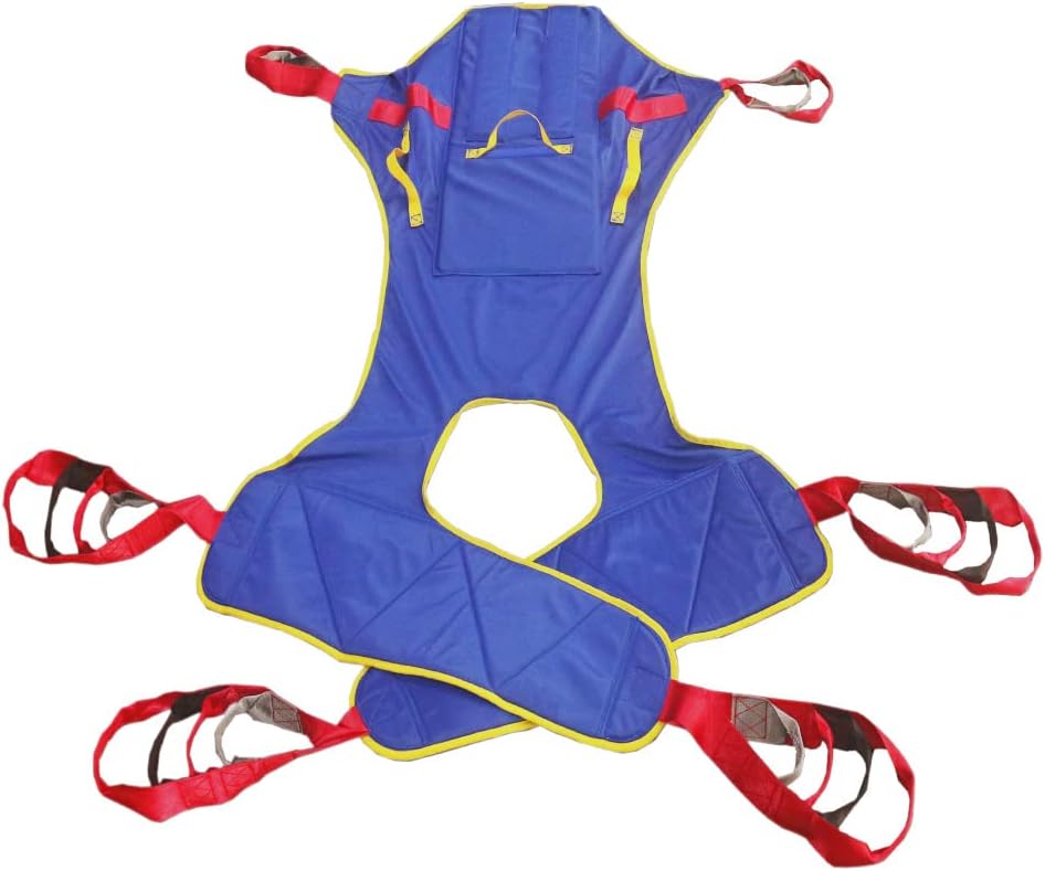 Universal Patient Lift Sling, Full Body Lifts Slings with Head and Back Support, Padded Divided Leg Slings with Commode Opening, 5 Handles, 6 Straps, Transfer Sling for Elderly, Size L