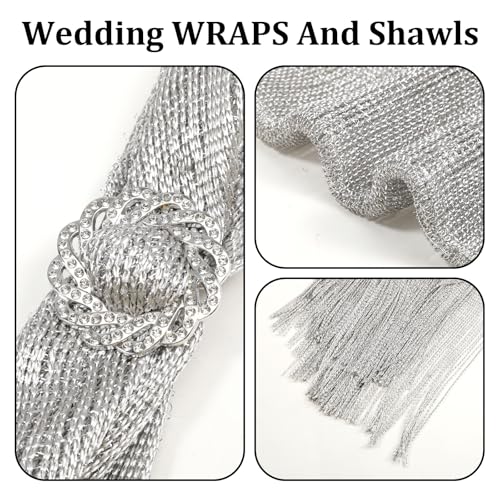 Women's Shawls and Wraps for Evening Dresses Glitter Shawls Fringe Bridal Capelet for Bride and Bridesmaid, Silver3