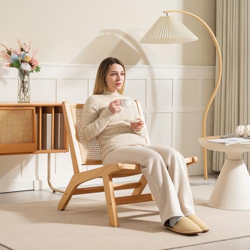 Miniatura 7 de Homcom Sillón De Salón Nórdico Butaca De Salón Con Respaldo Y Asiento Amplio De Ratán Marco De Madera Butaca Para Dormitorio Sala De Estar Natural