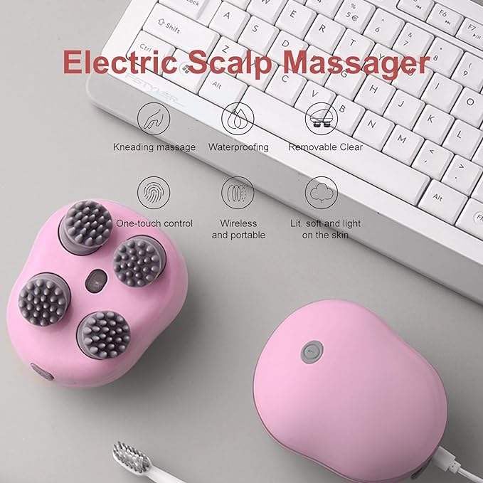 Image of Electric Scalp Massager - 96 Silicone Kneading Points with Detachable Heads | Multi-Use Scalp, Body & Head Massager for Hair Growth | Ergonomic Green Design