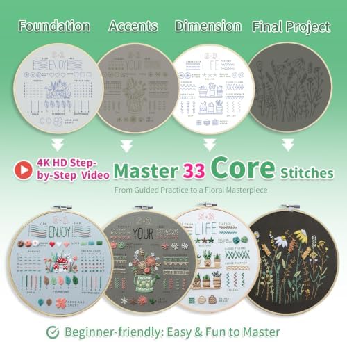 ETSPIL Embroidery Kit for Adults, 2 Hoops, 4K Slow-Mo, Pre-Printed Patterns - 3