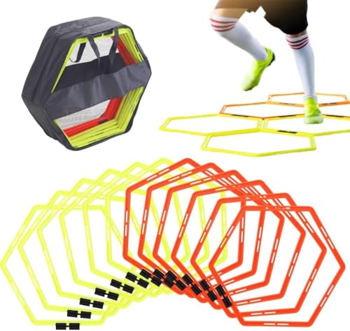 Japard Hex Agility Rings for Speed Training & Agility Footwork Training Speed Hurdles Ladder with Carrying Bag (12 Rings)