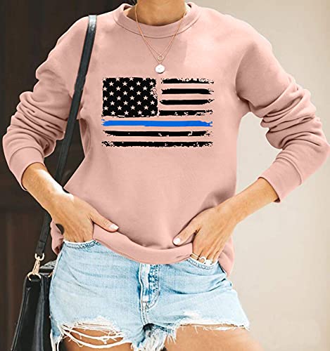 Thin Blue Line Matter Sweatshirt Women American Flag Heart Police Tops Back The Blue Womens Shirt Police Officer Shirts (Pink, Xx-Large) #TOP1