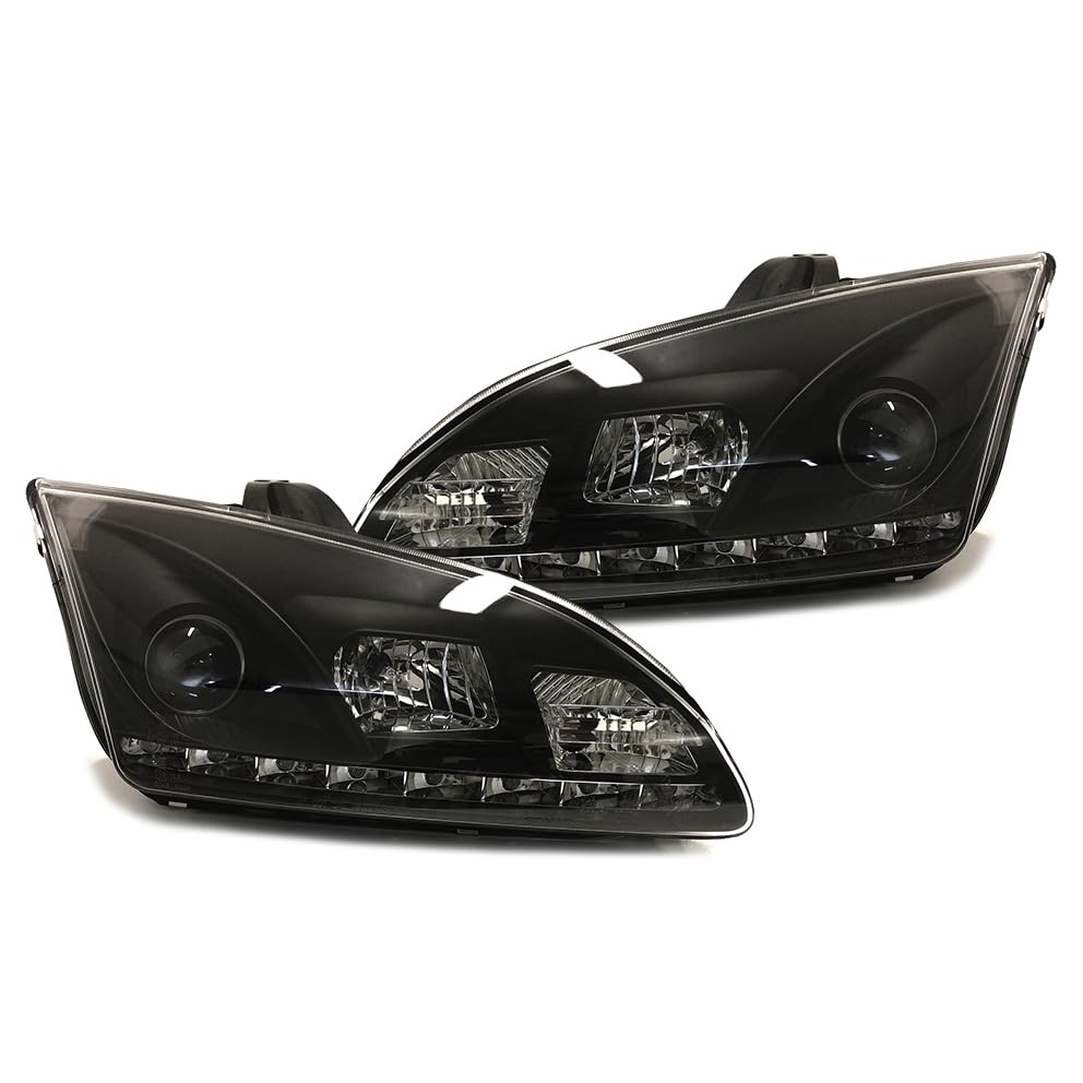02931 - PHARES NOIRS FEUX DE JOUR LED COMPATIBLE AVEC FORD FOCUS 2 2004-2008
