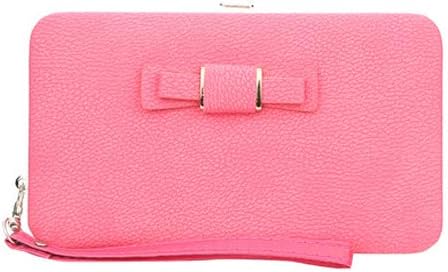 Pochette in Pelle Borsa Chic per Cellulare con Fiocco A Forma di Ragazza Clutch Lunga con Fiocco Custodia in Pelle per Portafoglio Mobile Mano da Donna con Fessura per Carta,Pink
