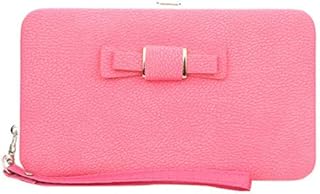 Pochette in Pelle Borsa Chic per Cellulare con Fiocco A Forma di Ragazza Clutch Lunga con Fiocco Custodia in Pelle per Portafoglio Mobile Mano da Donna con Fessura per Carta,Pink