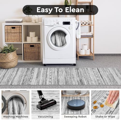2x10 Runner Rug Machine Washable Non Slip Area Rug Distressed Neutral Moroccan Boho Rug Ultra Soft Floor Runners for Hallways for Entryway Laundry Room Kitchen, Black