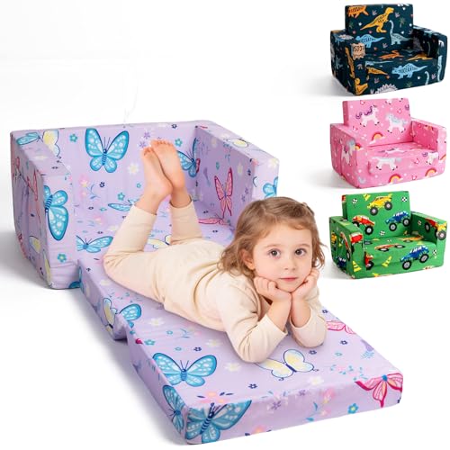 Toddler Couch, 2-in-1 Foldable Kids Comfy Chair & Lounger,
