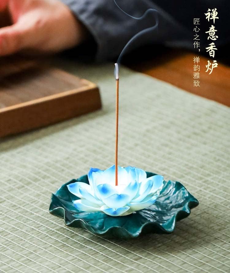 Lotus Incense Holder for Sticks, Ceramic Handmade Incense Burner for Meditation,Yoga,Home Decor
