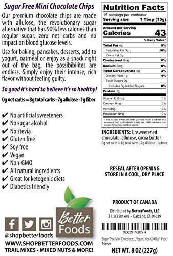 Sugar Free Mini Chocolate Chips Sweetened With Allulose (Keto, 0 Net Carbs, Great for Diabetics, No Artificial Sweeteners, No Sugar Alcohol, No Stevia, Gluten Free, Soy Free, Vegan, Non-GMO) (3 Pack) - Thumbnail 3