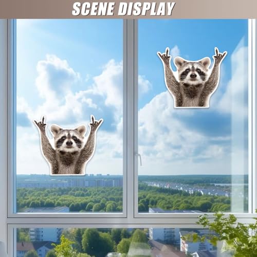 DUSCOKE Rocking Raccoon Car Sticker Decal, Vinyl Waterproof Window Bumper Stickers, 5.1\'\' x 4.1\'\' Funny Animal Pattern Decals, Cute Vehicle Decoration Accessories for Wall Door Laptop (2PCS)