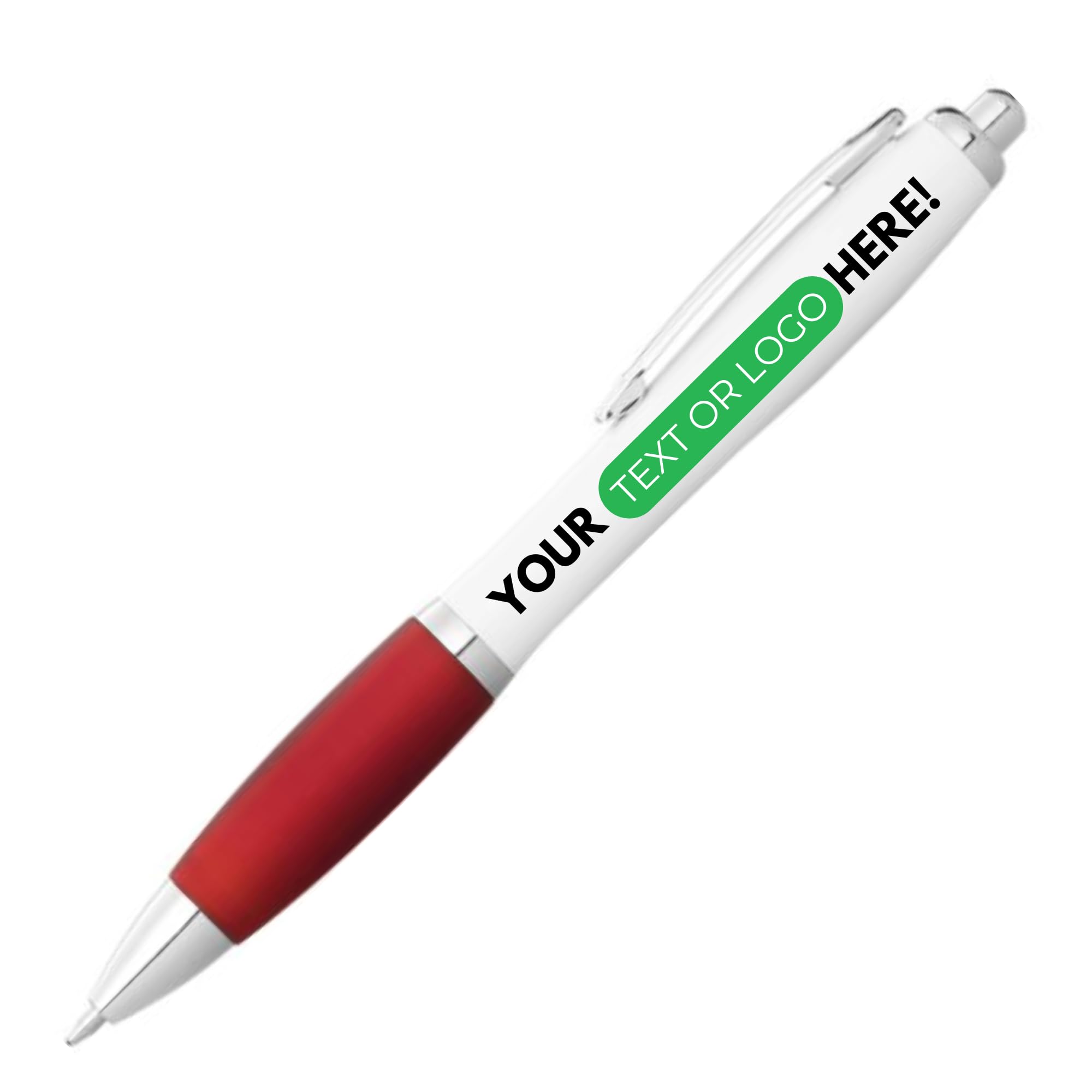 PrintPact Personalised Printed Pens with Any text, Any Colour and Any logo for Promotional, Business and Novelty Gift Use, Black Ink (Red, 50)