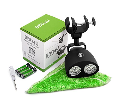 Barbecue Grill Light - Outdoor Handle-Mount BBQ Light with Free Batteries and a Screwdriver - 10 Bright LEDs, Adjustable Metal Clamp - Cleaning Cloth as a Bonus - Best BBQ Accessories Gift