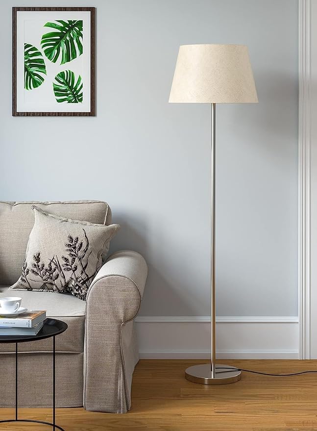 Image of Woodies & Whimsy Antique Brass Finish Standing Lamp with Fabric Shade for Living Room Bedroom Corner Decorative Lighting