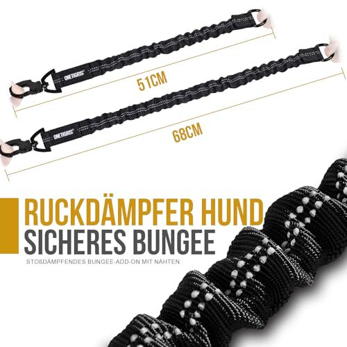 OneTigris Ruckdämpfer Hund 51cm, Hundeleine Nylon mit Tiger Zahn Metallclip, Leinenverlängerung Reflektierend für Spaziergänge, Radfahren
