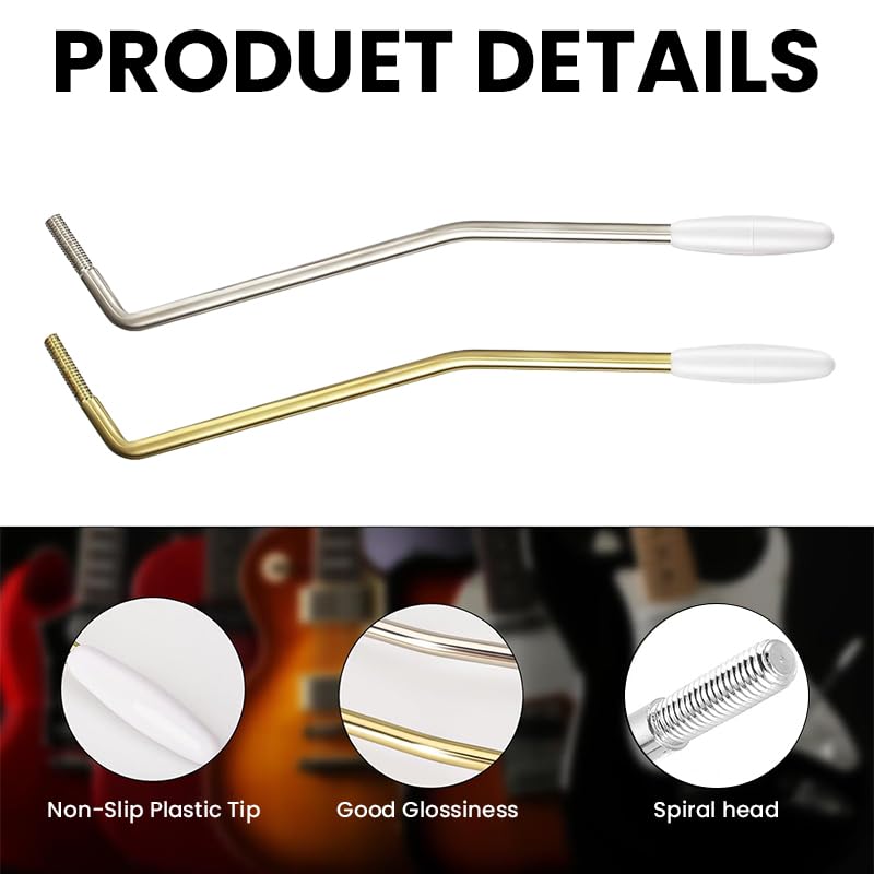 Image of HASTHIP 2Pcs Whammy Bars- 5mm & 6mm Metal Tremolo Arms, Universal Threaded Tremolo Arms Replacement for Electric Guitar
